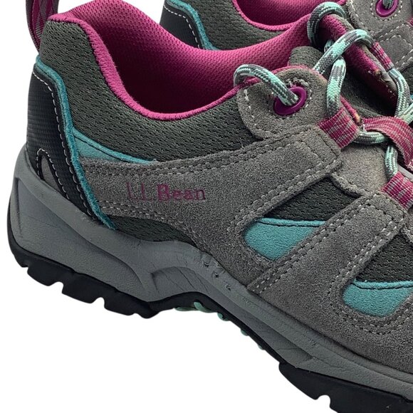 L.L. Bean Girl Trail Shoes Size 5 Gray Pink Hiking Sneakers Suede - Picture 2 of 7